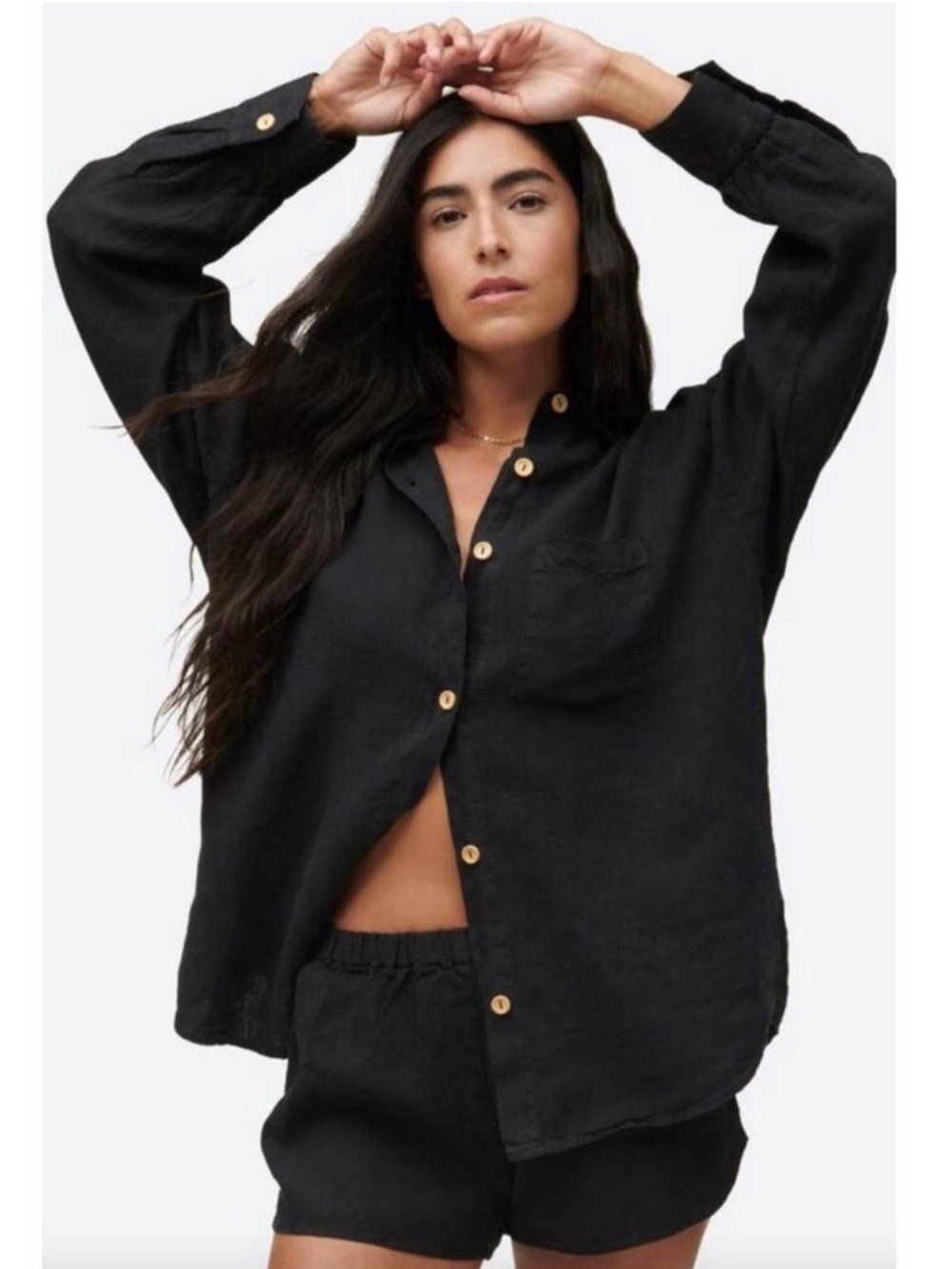 MATE the Label Linen Oversized Long Sleeve Shirt in Black Size L